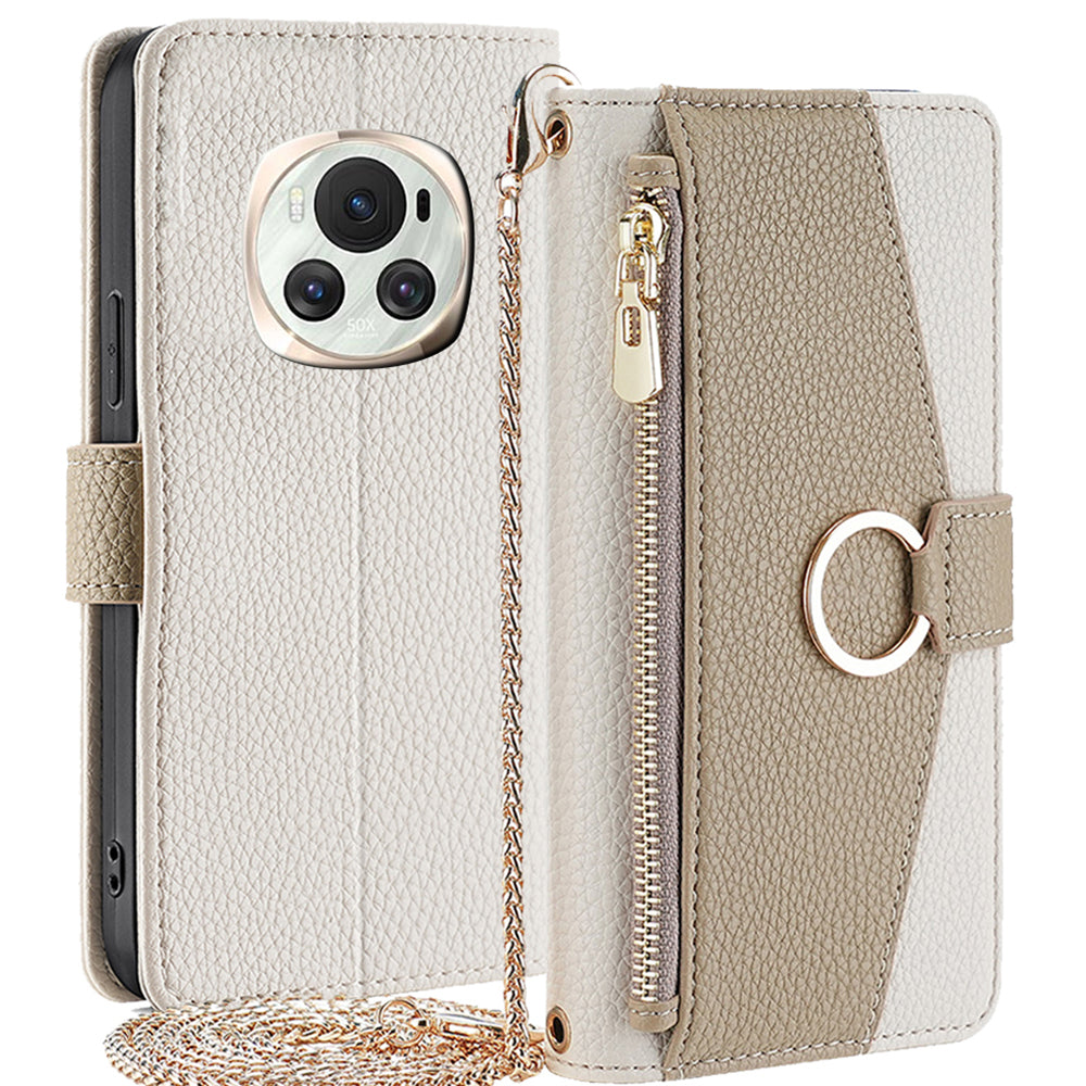 For Honor Magic6 5G Makeup Mirror Zipper Pocket Phone Cover Leather Case with Shoulder Strap For Honor Magic6 5G Makeup Mirror Zipper Pocket Phone Cover Leather Case with Shoulder Strap
